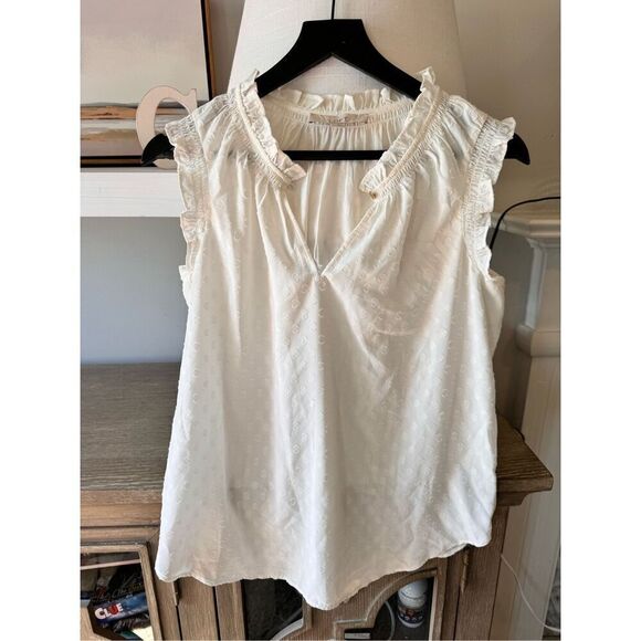 LOFT White Sleeveless Bubble Print Blouse Size Medium - Picture 1 of 8